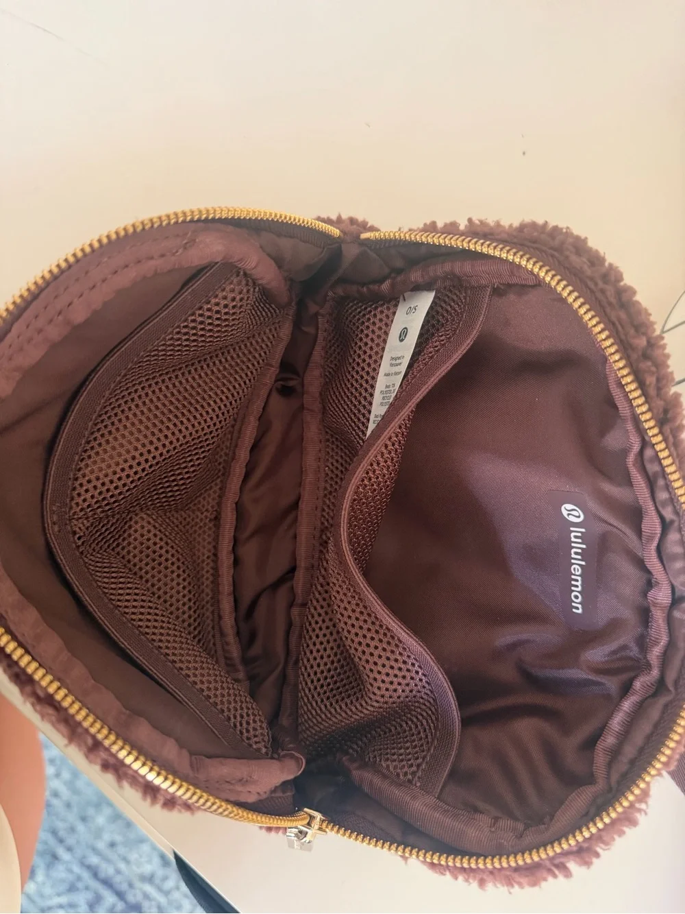 lululemon athletica Chocolate Brown Sherpa Bag with Gold Hardware